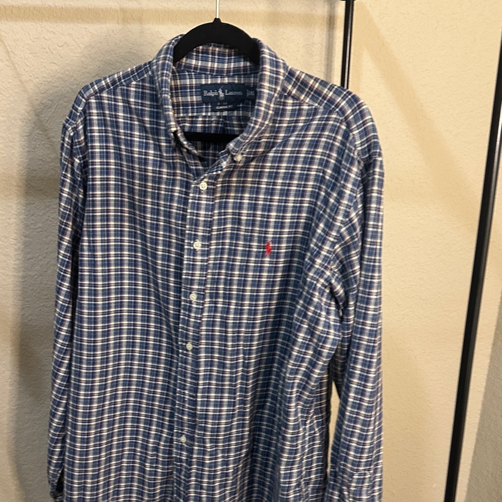 $50 Ship$4.99 
Ralph Lauren Navy and White Checkered Shirt
